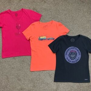 Life is good Shirt Womens Medium Lot of 3 Casual Cotton Outdoor Short Sleeve Tee